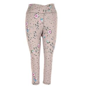 Becca Floral Cropped Leggings XL High‎ Rise Crossover Waist Pink Taupe Yoga
